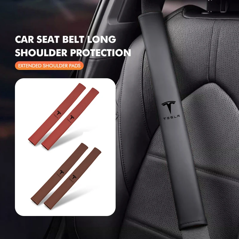 Leather Car Seat Safety Belt Shoulder Extended Cover Pad For Tesla Model Y 3 S X Roadster Bonina