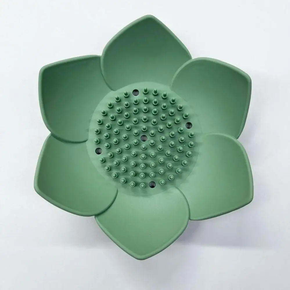 Creative Silicone Lotus Soap Holder Bathroom Soap Drain Box Non Perforated Lotus Shaped Soap Box Kitchen Soap Sponge Drain Box
