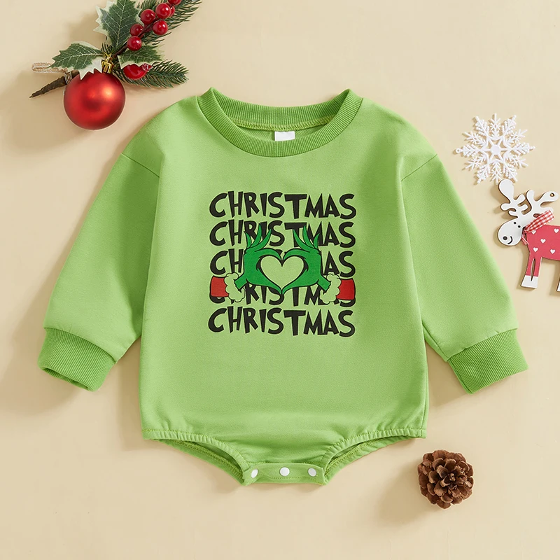 Newborn Boy Christmas Outfit Baby Sweatshirt Romper Monster Letter Long Sleeve Bubble Lovely My First Christmas Baby Outfit