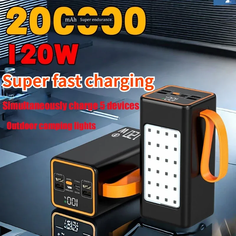 PD20W 200000mAh Power Bank Large Capacity 66W Power Bank Portable Fast Charger External Battery for IPhone Xiaomi Samsung