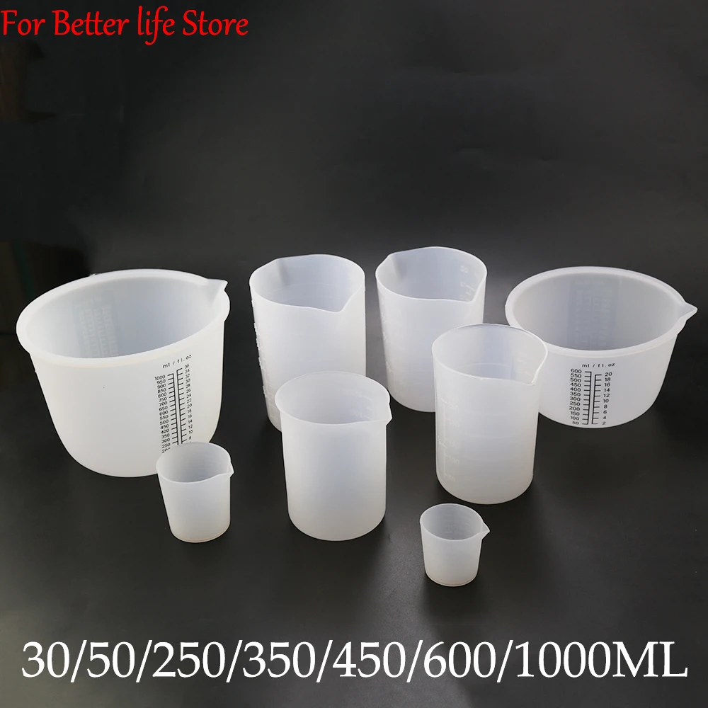 1Pcs  30ML-1000ML Silicone Measuring Cup Transparent With Scale Separating Cups DIY Cake Epoxy Resin Jewelry Making Tools