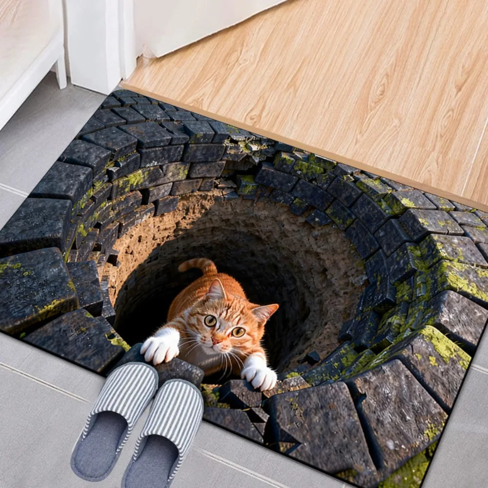 3D-Flachoptik-Optikillusion-Fußmatte, wasserabsorbierend, abriebfest, Badezimmerteppich, rutschfest, langlebig, Schlafzimmertürteppich, für Zuhause