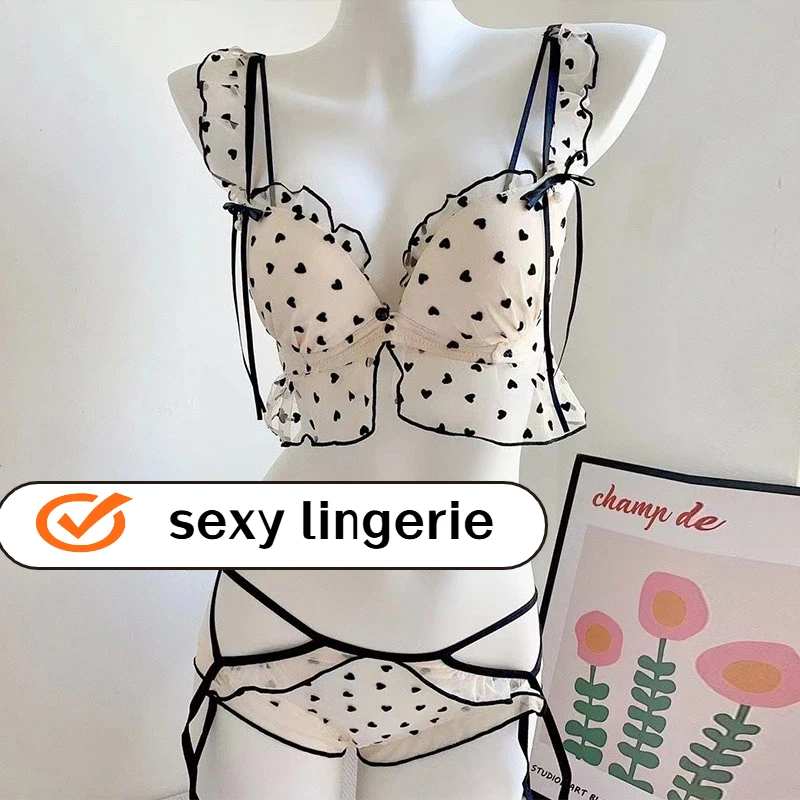 Polka Dot Lace Bra Set Japanese-style Girl Polka-dot Bra Set Push-up Bra For Small Busts With Cute Lace Women's Sexy Lingerie