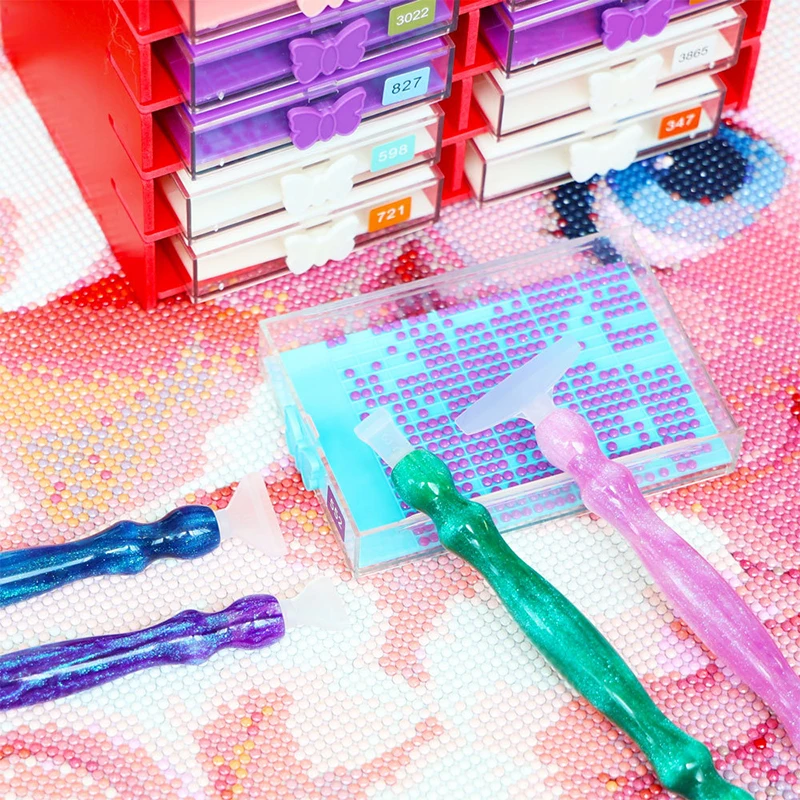DIY Diamond Painting Kit With Flip Tray, Point Drill Tool, Funnel, And Lid - Plastic Embroidery Accessory Set