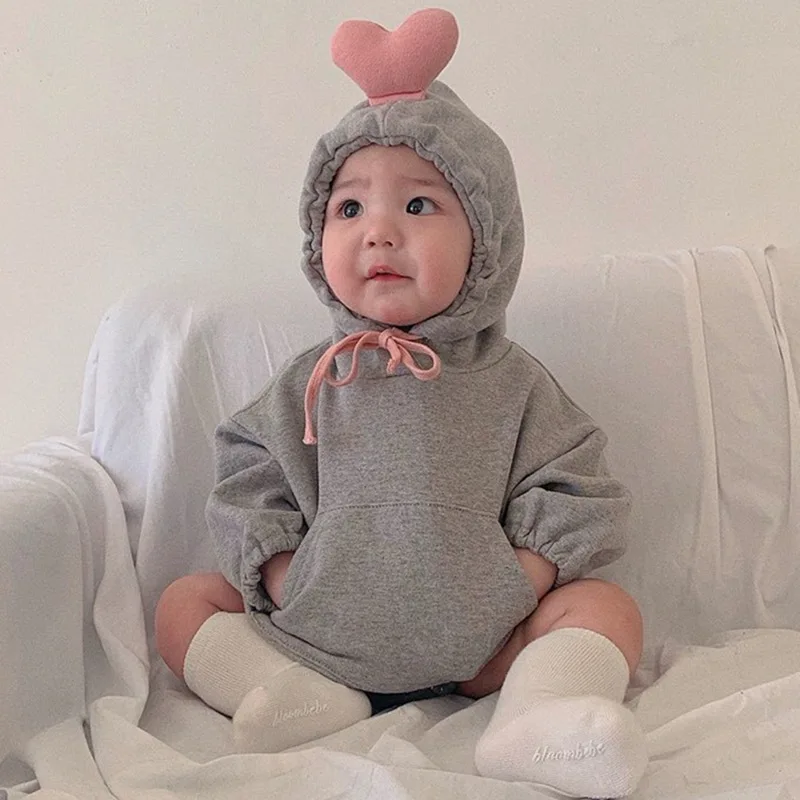 2024 Spring Autumn Baby Girls Clothes Set Cotton Hoodie Patchwork Love Drawstring Romper Suit Skinny Pants Socks Toddler Outfits