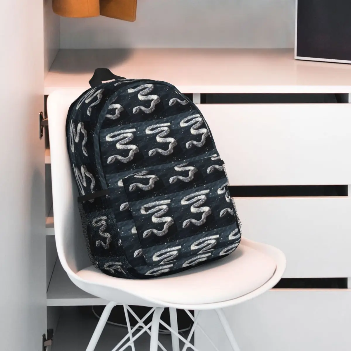 Black Sparkling Diamond Snake Backpack Student BookBag Kids School Bag Computer Shoulder Bags for Boys Girls