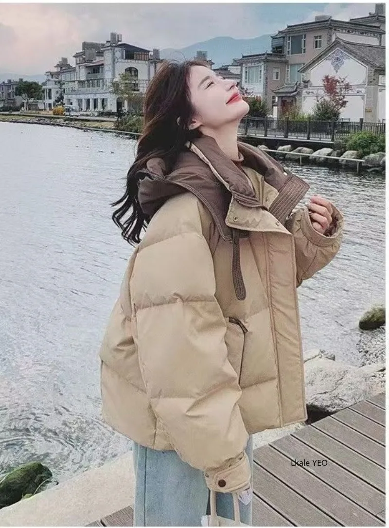 Down Cotton Jacket 2026 Versatile Contrast Color Women's Winter Parka Ladies Coat Beautiful Loose Corduroy Female Jacket