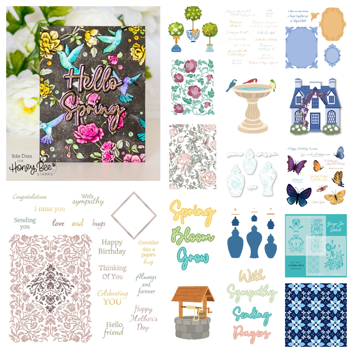 2025 New Honey Bee Dies Stamps Stencils Set Greetings Wishing Well Floral Chinoiserie Stand Alone Jar Die DIY Card Scrapbooking