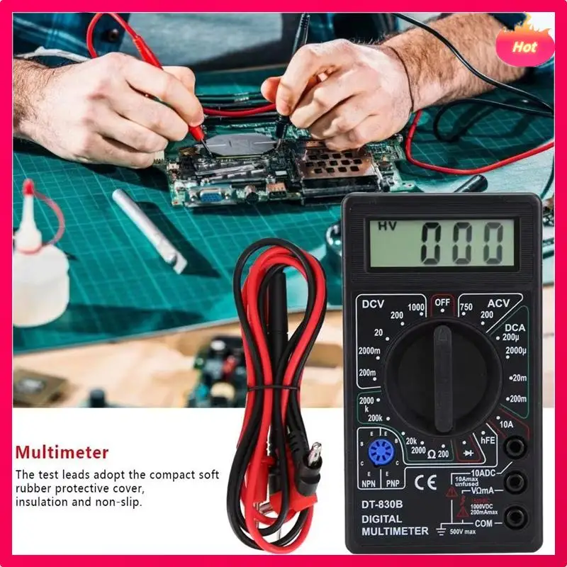 

AD-DT830B ЖК-цифровой мультиметр для электрических испытаний, высокая безопасность DC/AC 750/1000 В вольтметр амперметр тестер Ом