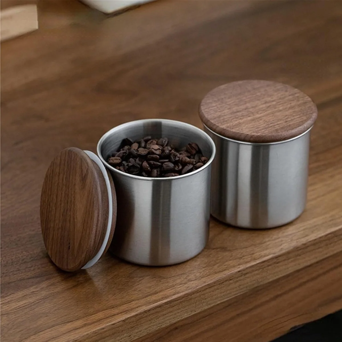 

D5 1Pc Storage Jars with Airtight Lid Containers Kitchen Food Canisters with Acacia Wood Lids Coffee Beans/Sugar/Tea/Nuts Jars