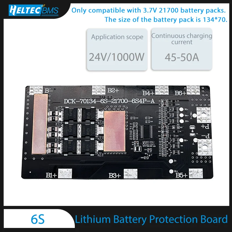 HelteBMS 6S 50A Lithium Battery Protection Board Overcharge/Over Discharge/Short Circuit Protection for 3.7V 21700 Battery Packs