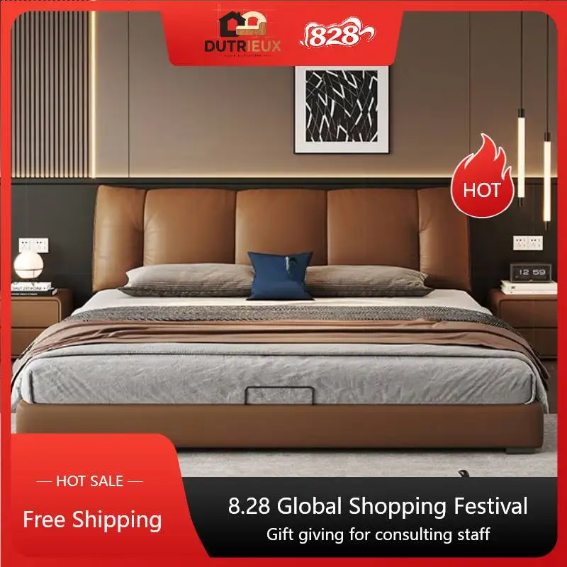Brown Storage Bed Frames Queen Size Nordic Modern Headboards Bed Frames Bedroom Double Luxury Letto Matrimoniale Home Furniture
