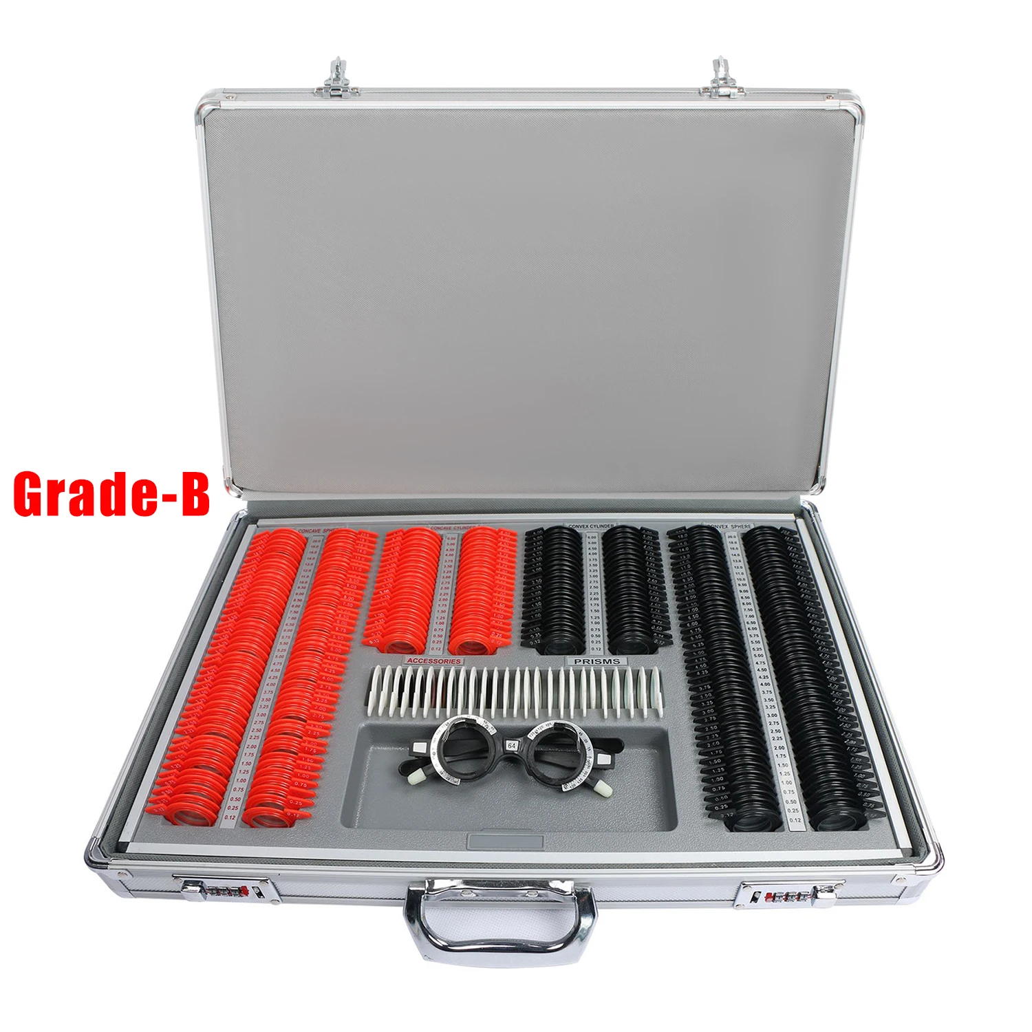 LINK 266 Stuks Optische Lens Hoge Kwaliteit Optometrie Proefmontuurset Plastic Ring Proeflensset Aluminium Koffer Graad A/B