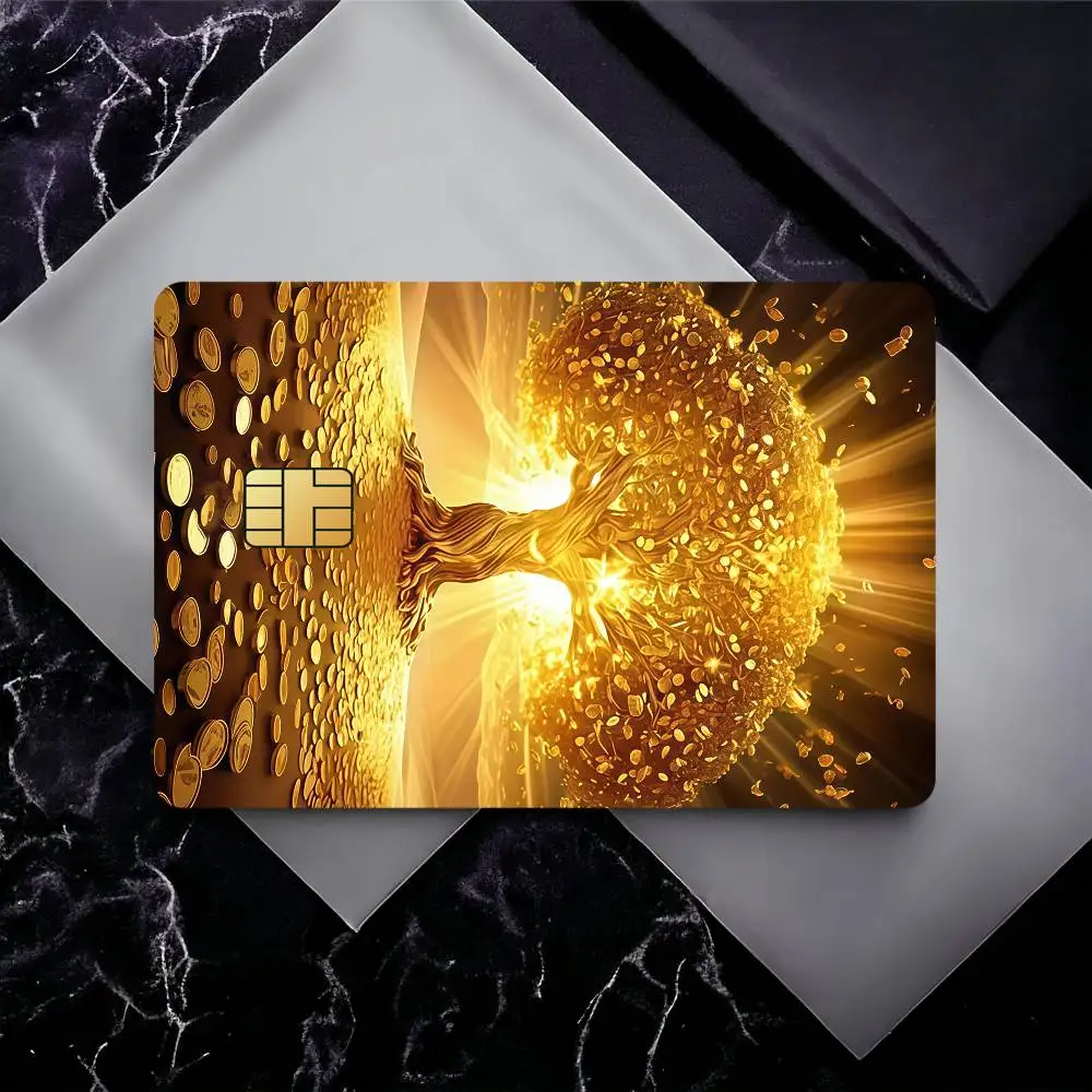 Golden Tree Bank Credit Cards Bus Pass Stickers Cool Decoration Waterproof 4PCS Card