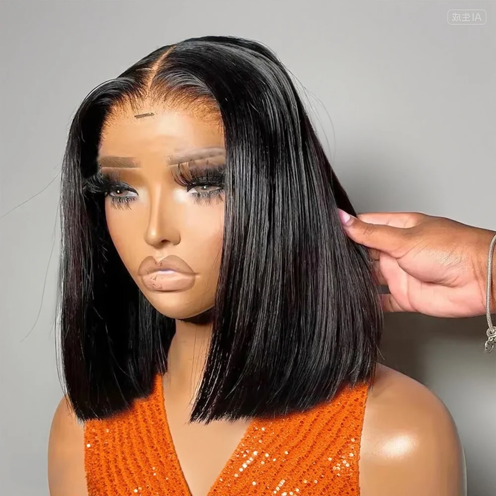 13x4 스트레이트 숏밥 가발 200% 밀도 클로저 브라질 레미 100% 인모 7x5 글루리스 가발 250% 밀도 12인치 16인치 ﻿