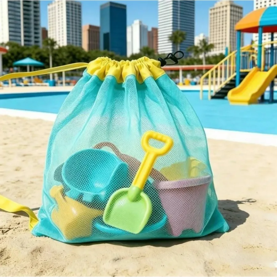 1/2pcs Large Capacity Mesh Beach Bag Foldable Quick Dry Toy Storage Bag Sandproof Drawstring Portable Organizer for Beach Travel