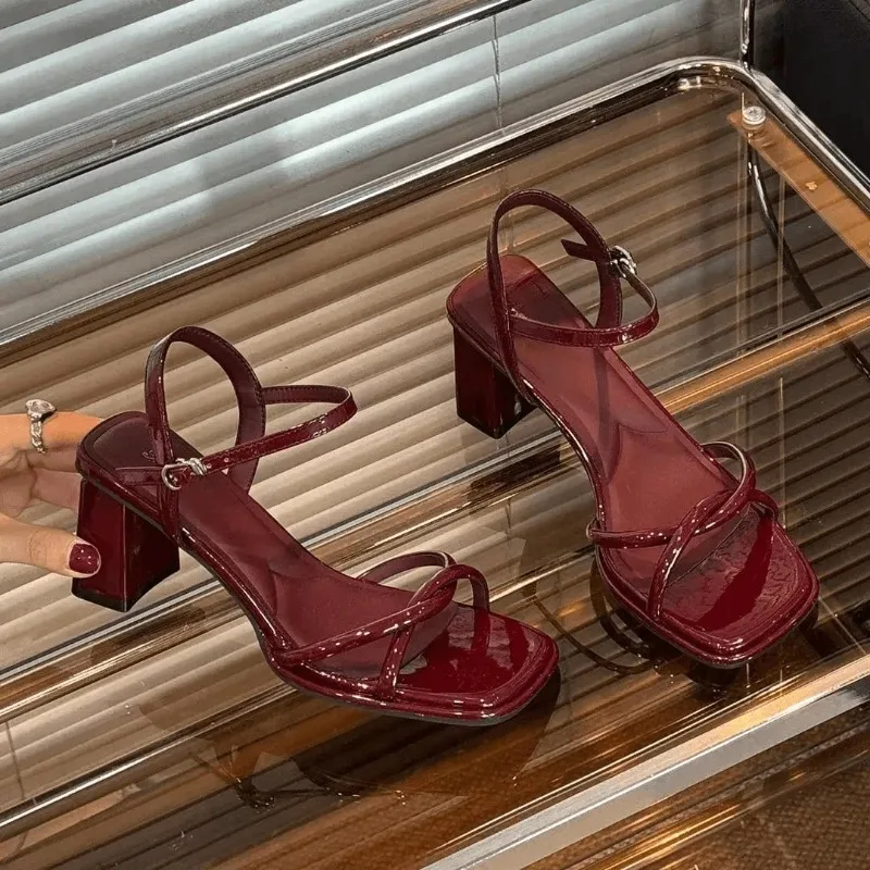 2026 Women's Patent Leather Peep Toe High Heels Elegant Shallow Mouth Comfortable Wedding Shoes Women Work Sandals Zapatos Mujer