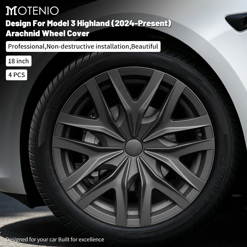 4 Pezzi Copricerchi da 18 Pollici per Tesla Model 3 Highland 2024-2026, Stile Aracnide, Accessori Copricerchi Completi per Auto