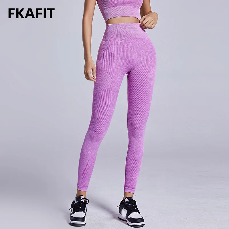 Leggings senza cuciture a coste pantaloni da Yoga a vita alta da donna controllo della pancia collant da palestra da corsa Push Up Fitness Legging