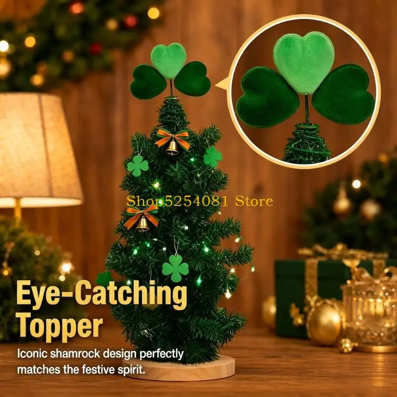 AXYC Soft Fabric Tree Top Ornament for Christmas, with Contrasting Green Leaves Form, Iron Wire Support, and Open Coil Base for