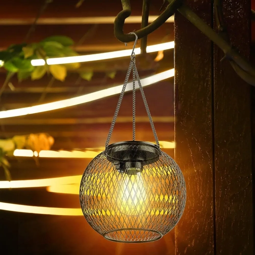 

New Outdoor Solar Lantern Iron Chain Hanging Lights Solar Lights Waterproof Garden Lamp Outside Decorative