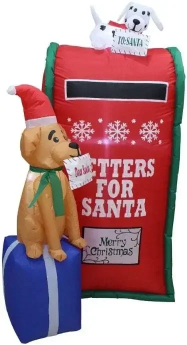 Christmas Inflatable Decoration, Outdoor Holiday Lighted Mailbox with Dog, 6' Tall