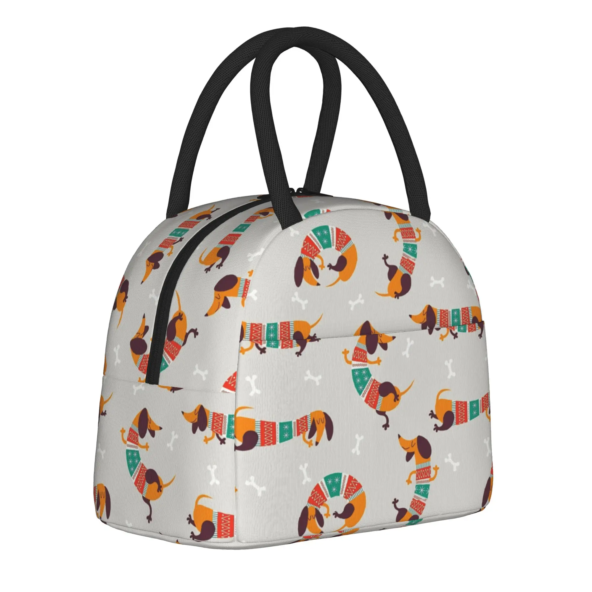 Happy Dachshund Christmas Insulated Lunch Bag High Capacity Dogs Animal Reusable Cooler Bag Tote Lunch Box Bento Pouch