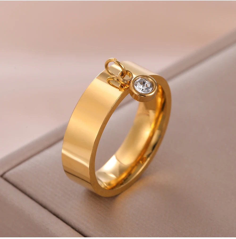 COOLTIME Mode Minimalistischen Frauen Ring Edelstahl Gold Farbe Mit Charme Zirkon Anhänger Ring Schmuck Hochzeit Geschenk – Detail 9