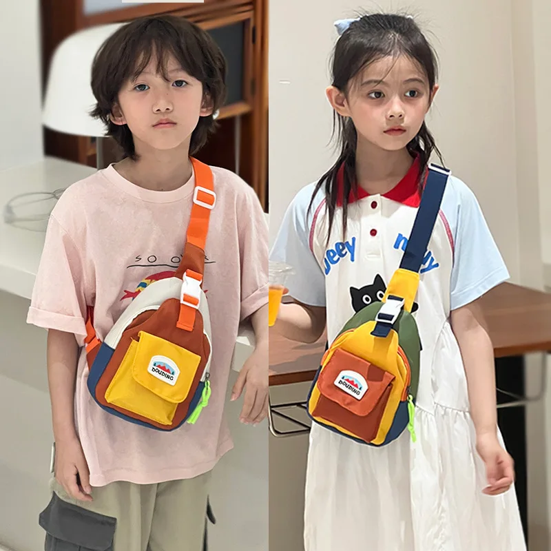 New Fashion Kids Chest Bag Unisex Cool Color Block Lightweight Mini Crossbody Phone Pouch For Travel Outing