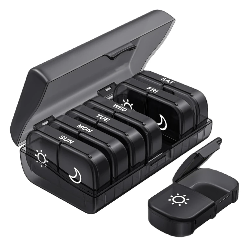 Weekly Pill Organizer 2 Times a Day, 7 Day AM PM Pill Box, Portable Detachable Medicine Container for Vitamins