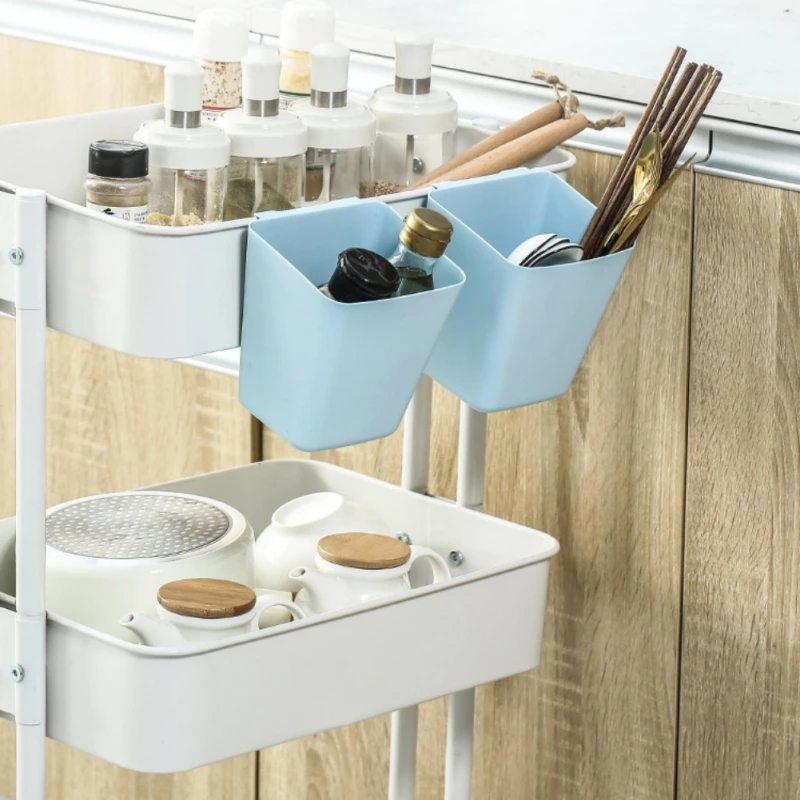 Trolley Hanging Storage Buckets Portable Bedside Hanging Basket Plastic Household Back-mounted Kitchen Hanging Storage Basket