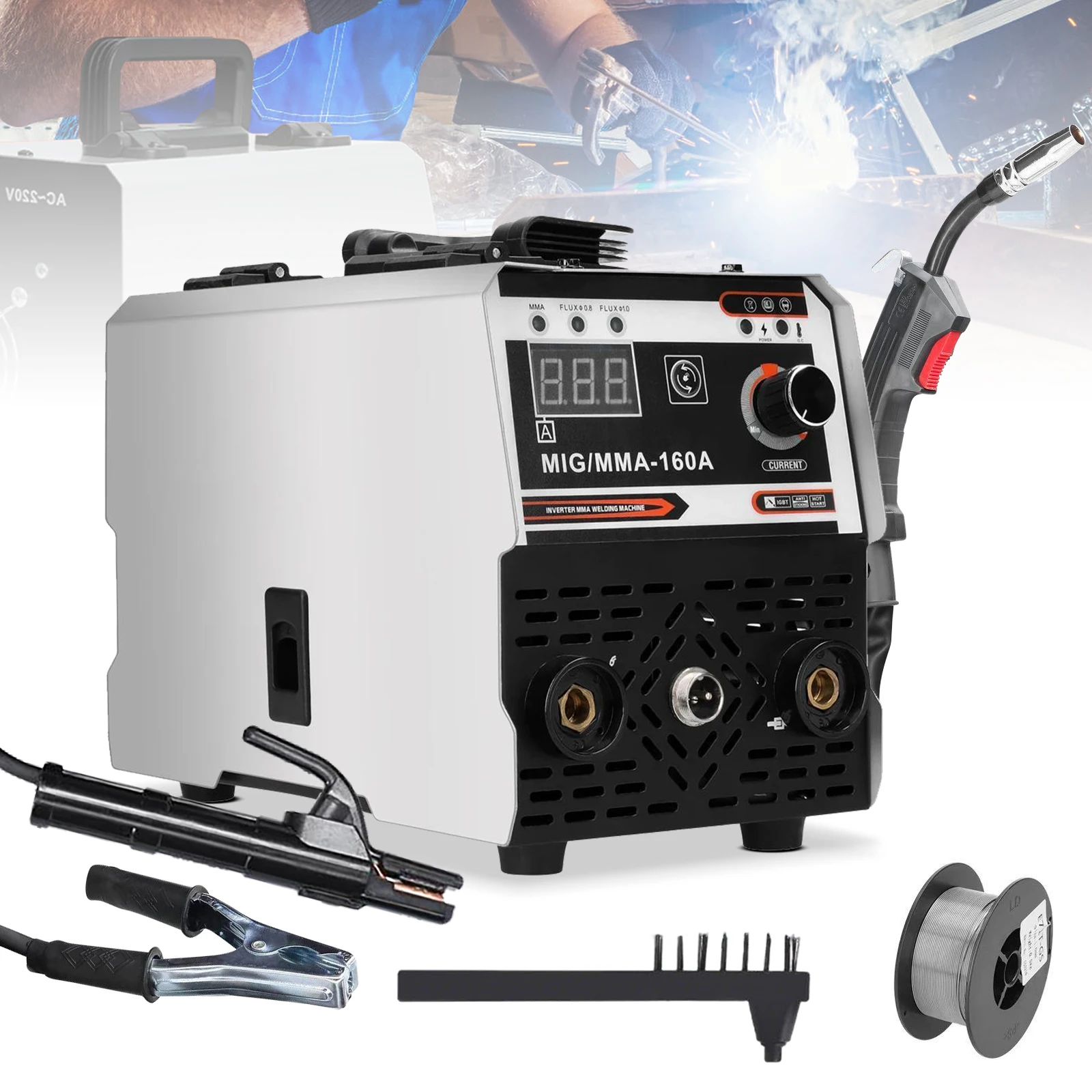 Machine à souder MIG MMA 2 en 1, soudeuse à inverseur IGBT DC, alimentation automatique du fil, soudage par contact, soudeuse à arc sans protection gazeuse pour le bricolage