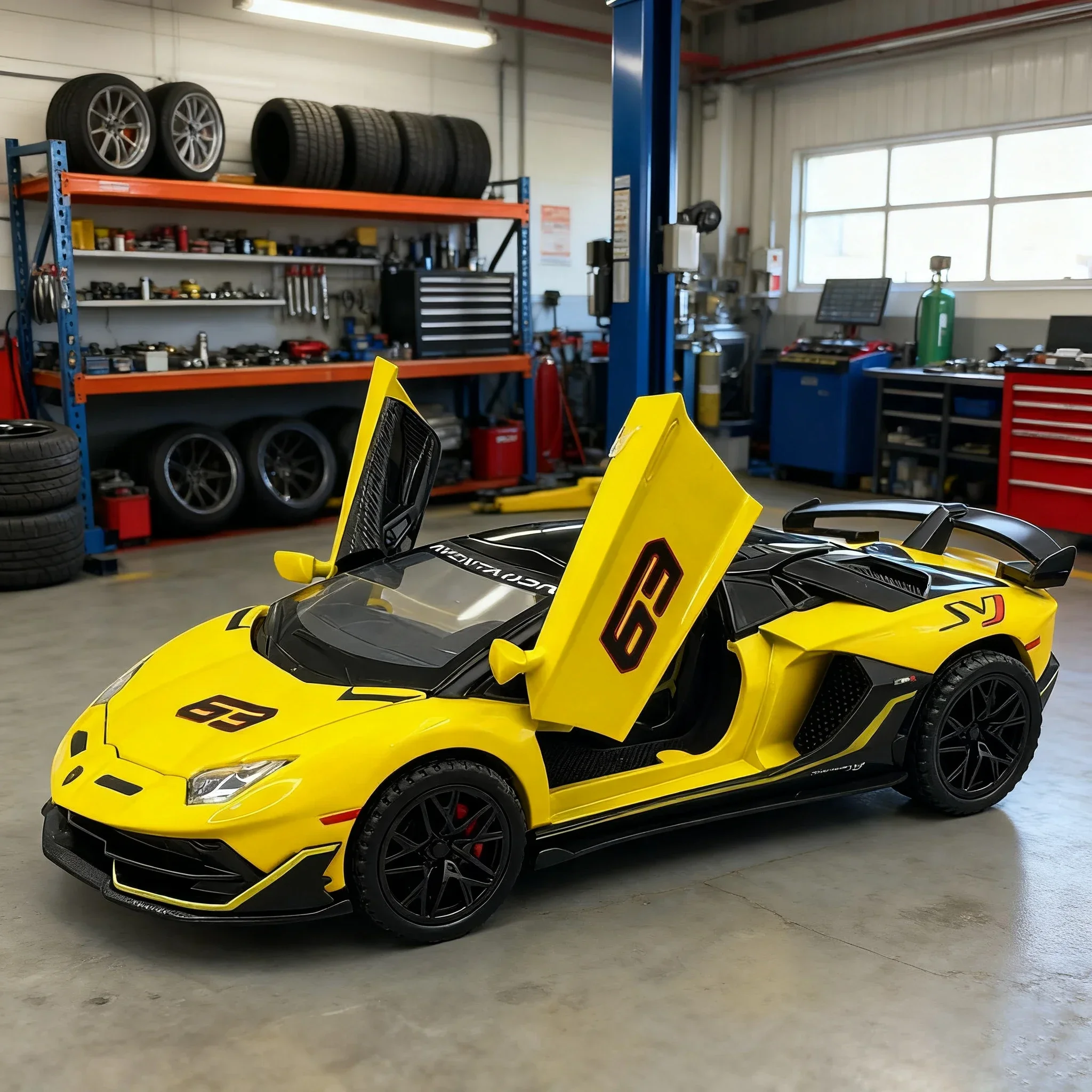 Aventador SVJ63 1:32 Lamborghinis supercoche de aleación modelo de coche sonido luz tirar hacia atrás juguete para niños coleccionables regalo de cumpleaños