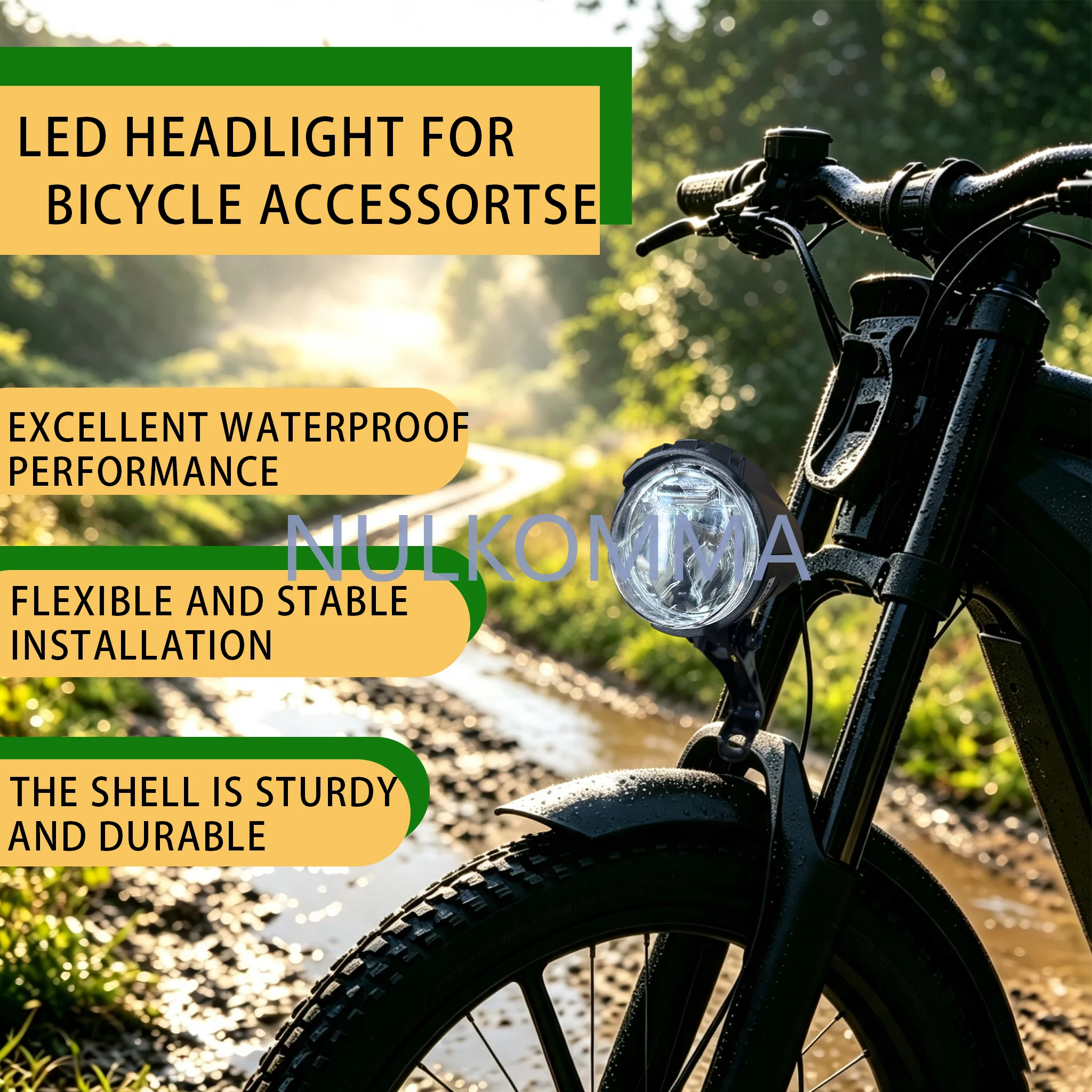 NULKOMMA Ebike LED Head Light Waterproof Electric Bicycle Headlight 3Pin  Connector  Night Riding Headlight For E-bike Scooter