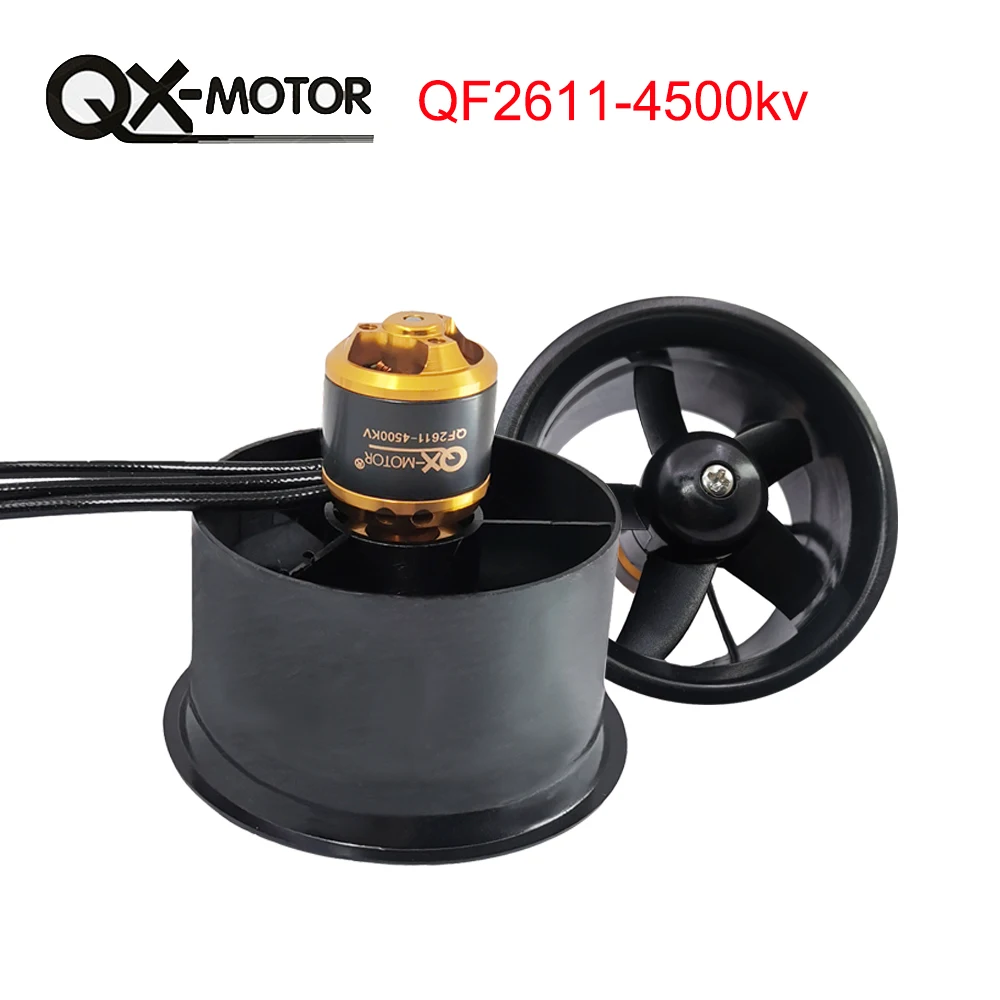 QX-MOTOR 64mm EDF 4500KV brushless motor QF2611 with 5 blades ducted fan for FMS / FREEWING Rc Jet Airplane