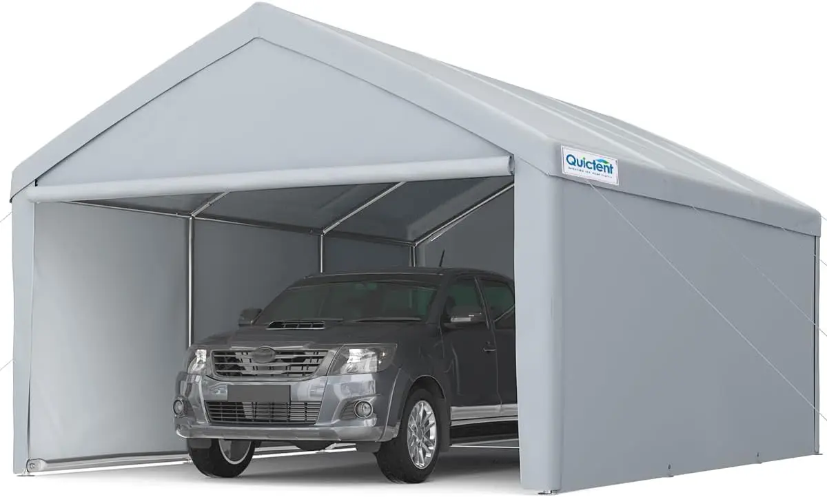 Heavy Duty Carport Galvanized Car Canopy Garage Outdoor Boat Shelter with Reinforced Frame - Silver Gray