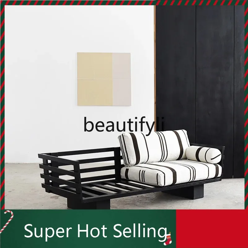 

K132 Modern simple oak solid wood dismantling and washing fabric antique living room sofa