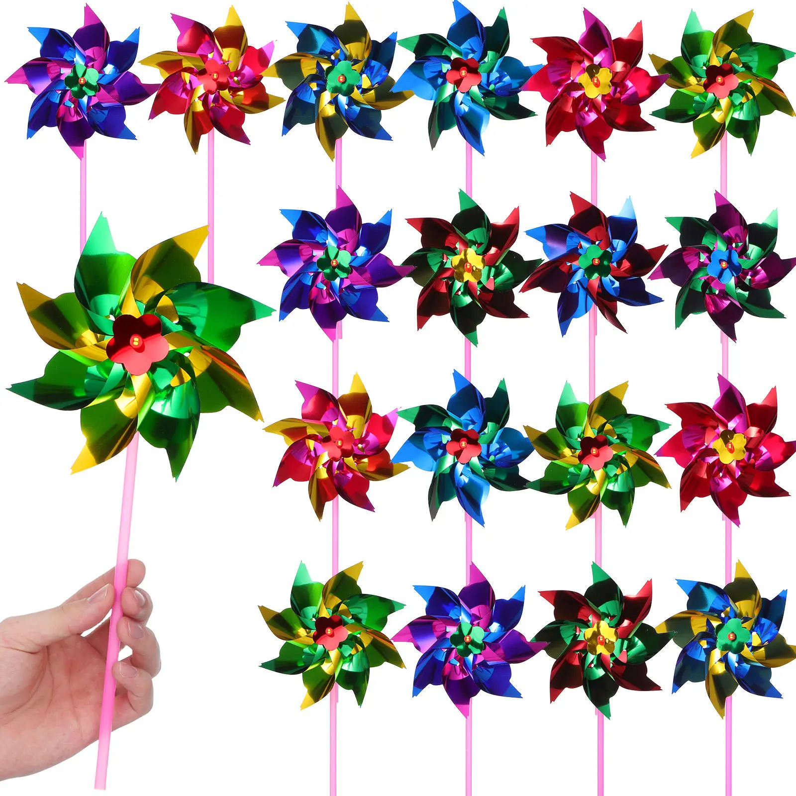 

100Pcs Octagonal Kids Windmill Colorful Pinwheels for Garden Yard Lawn Plastic Windmill Pinwheel Outdoor Playthings