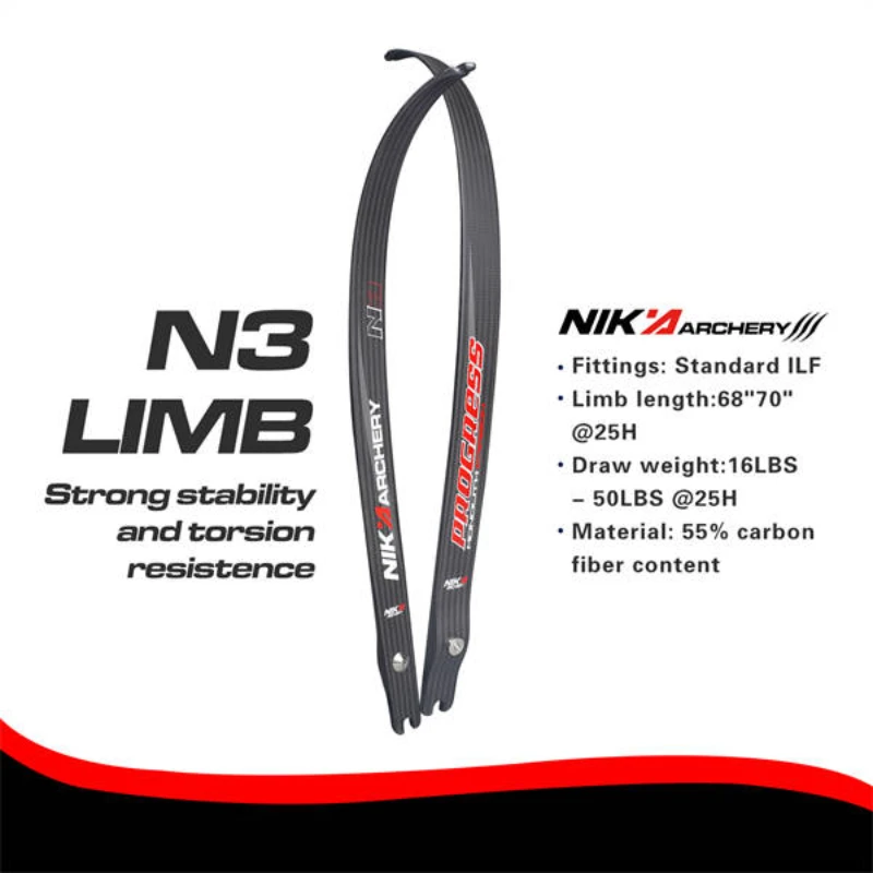 

2022 new N3 PERSALE 70" Progress Bow carbon limb ILF for Recurve bow limbs 24-44 lbs 55% Carbon Fibre