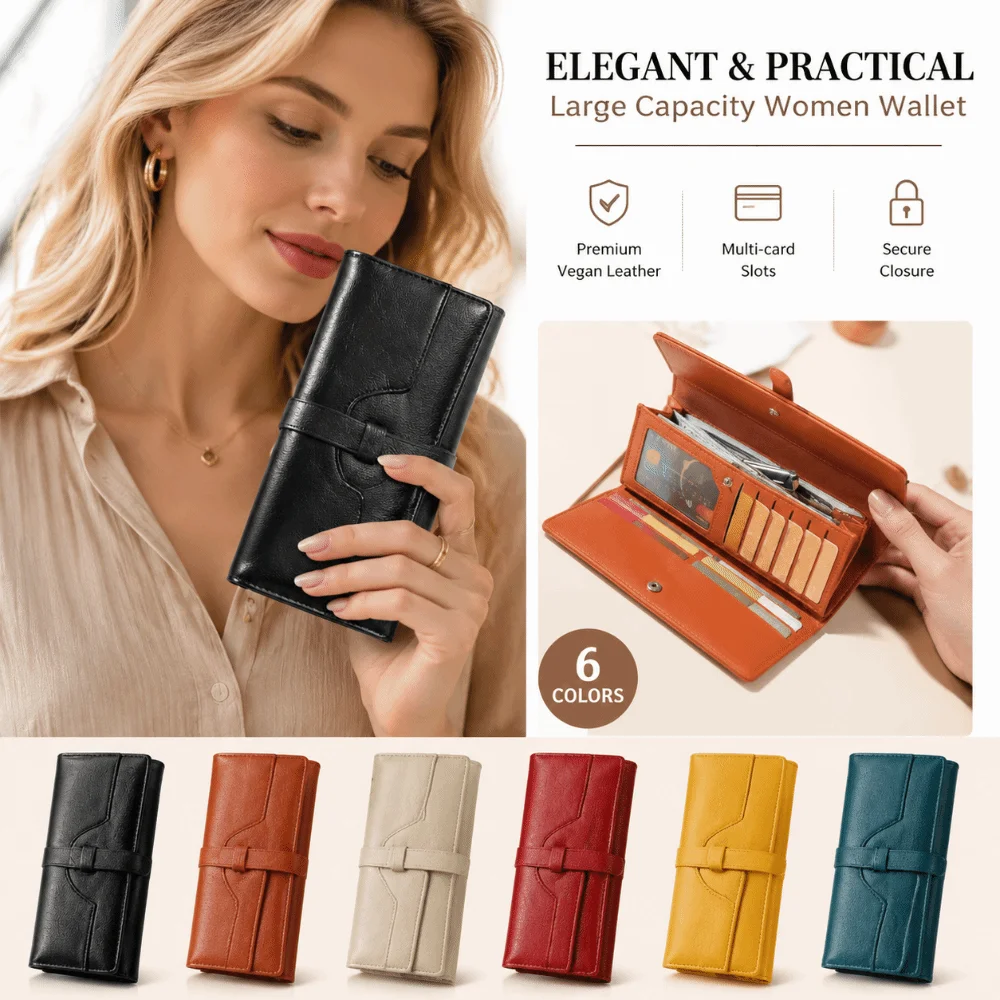 Ölwachs-Leder Damen-Geldbörse Faltbare Ultradünne Münzbörse Kartenhalter Große Kapazität Tragbare Damen-Clutch Telefon-Geldbörse