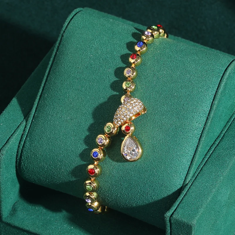 

Vintage Gold Color Rhinestone Bracelet Colorful Snake Head Charms For Woman Luxury Girlfriend Gift Bridesmaid Accessories 2025
