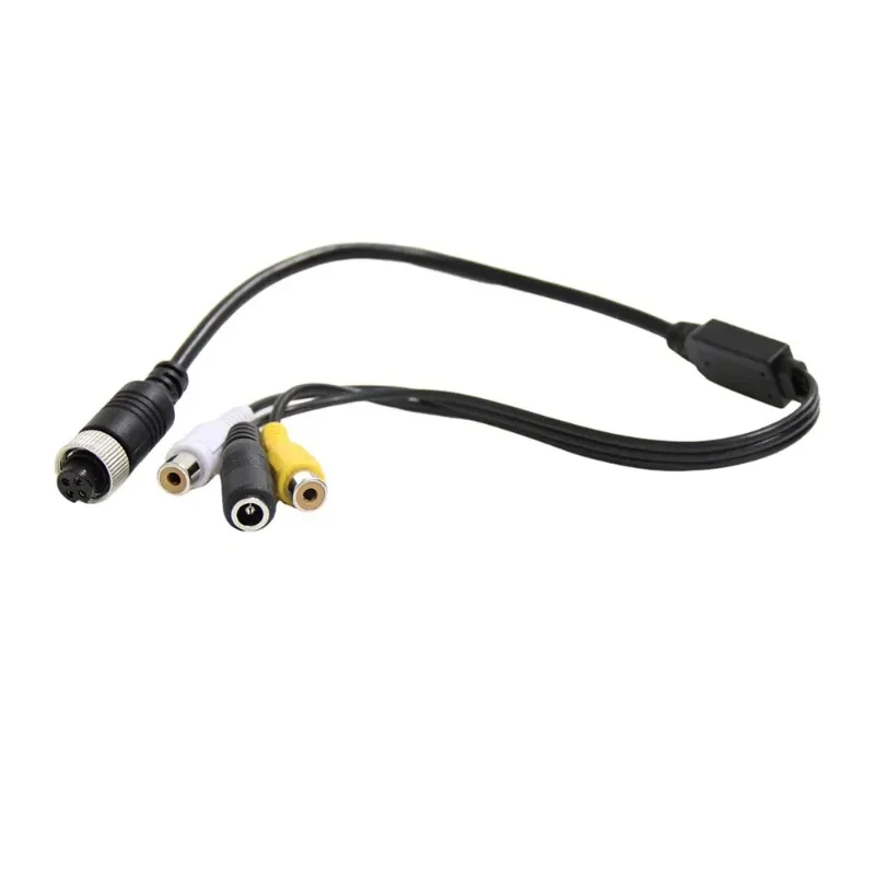 Cable adaptador de corriente de vídeo con conector hembra de 4 pines macho a 2RCA macho y CC hembra para sistema de cámara de vehículo