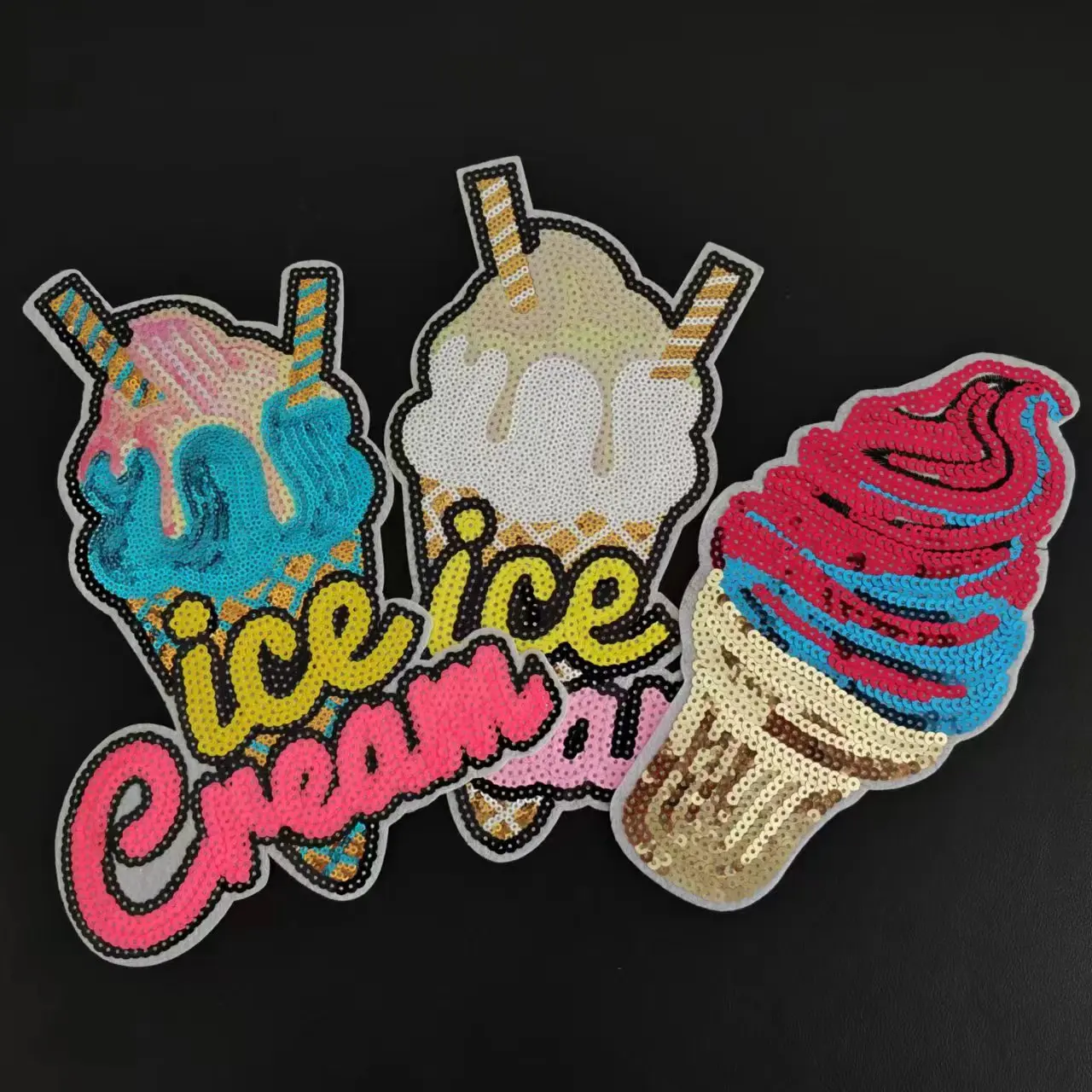 Clothing Women Shirt Top Diy Ice Cream Patch Sequins deal with it T-shirt Iron on Patches for clothes Stickers