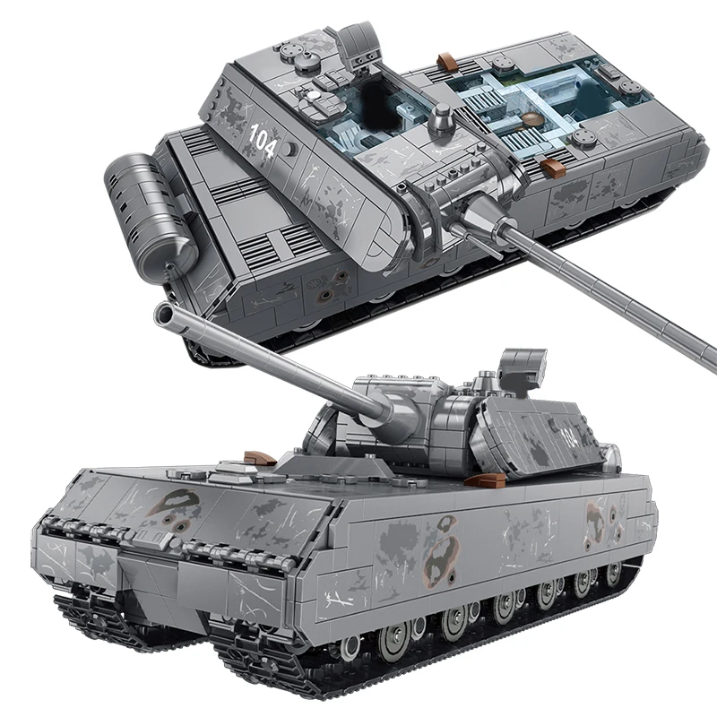 

Military City Panzer VIII Mouse Leopard 2 German Heavy Tank Building Blocks WW2 Army Weapons Soldier Figures Bricks Toys For Kid