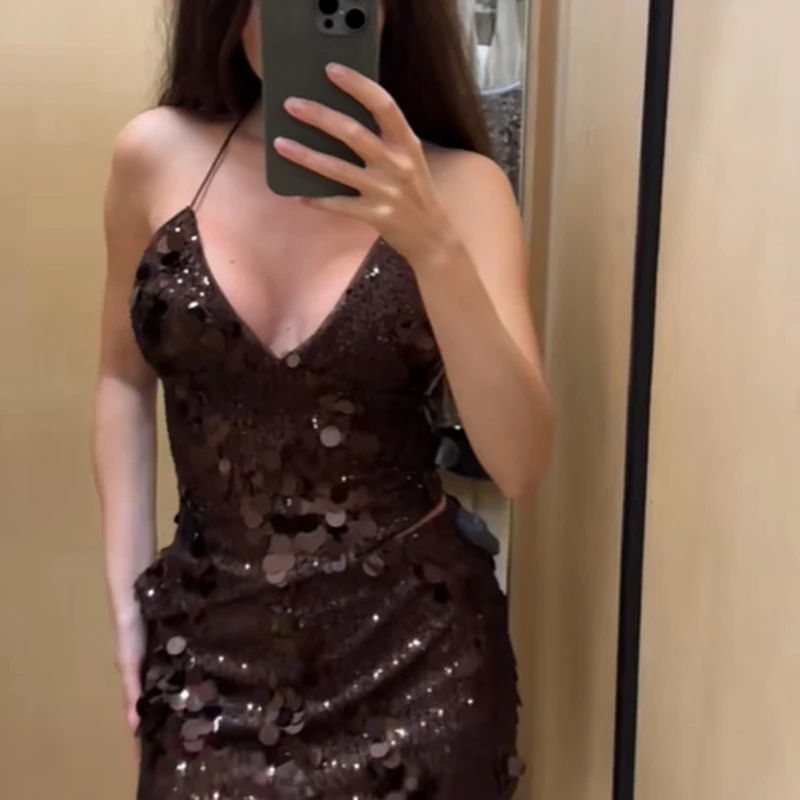 المرأة العصرية الساطع الترتر تنورة قصيرة مثير العميق الخامس خارج الكتف عارية الذراعين سليم الأشرطة فستان قصير سيدة جديدة الساخن نادي الحفلات وتتسابق #3