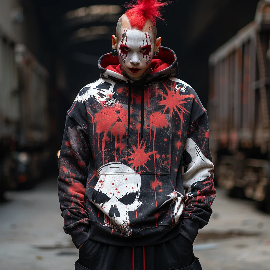 Men's casual plus size sportswear 2024 Halloween clown print pullover hoodie Winter men's sportswear Gothic style hoodie Retro s