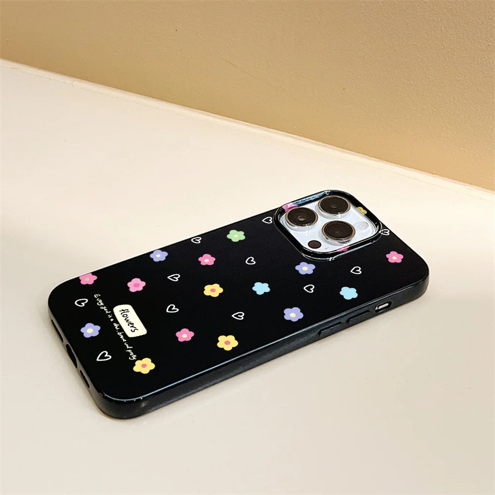 Flowers Gloss Black Phone Case For iPhone 11 Case iPhone 12 13 14 15 Pro Max 7 8 Plus X XR XS Max SE2 Shockproof Soft TPU Cover