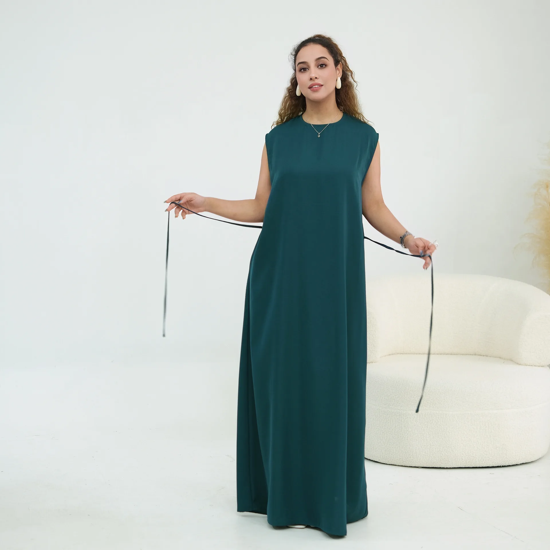 Women Sleeveless Long Dress Muslim Inner Dresses Dubai Abaya Turkey Kaftan Islam Clothing Caftan Marocain Femme Musulmane Robe