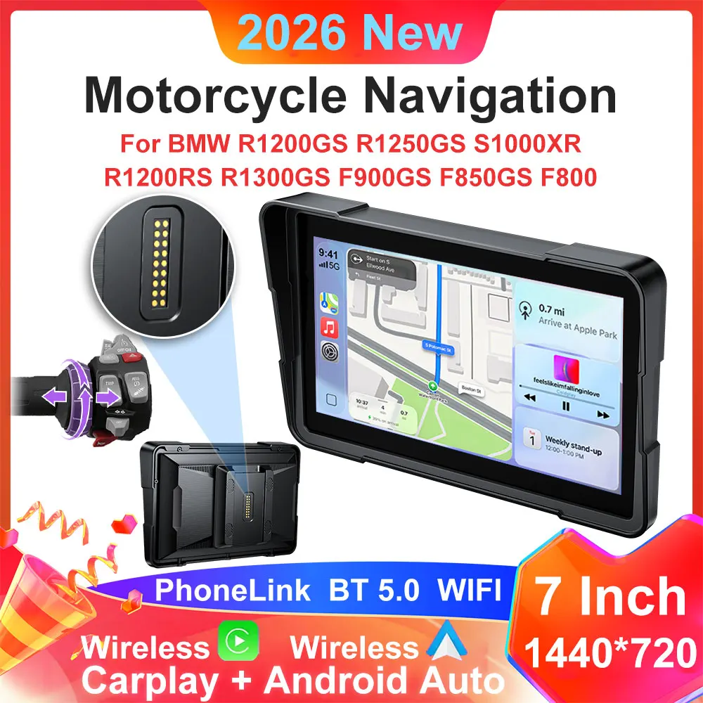 WEUASTE  7 inch Motorcycle Navigation Wireless Carplay Android Auto For BMW R1300GS S1000 XRF750GS XR M1000 R1200GS R1250GS