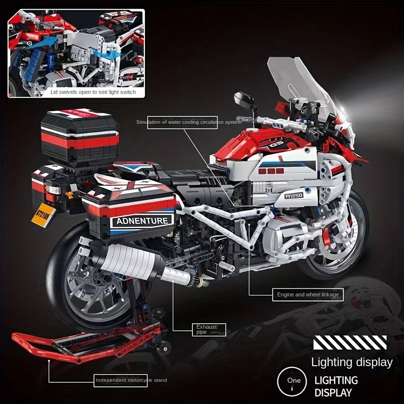 لعبة تجميع مكعبات بناء قاطرة الدراجات النارية، حلي نموذجية للرجال تحب جمع الحلي في المنزل أيضًا عيد ميلاد وهو